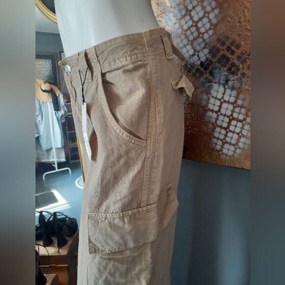 Zara Nwt Cotton/ Linen Blend Tan Cargo Pants - Picture 8 of 16
